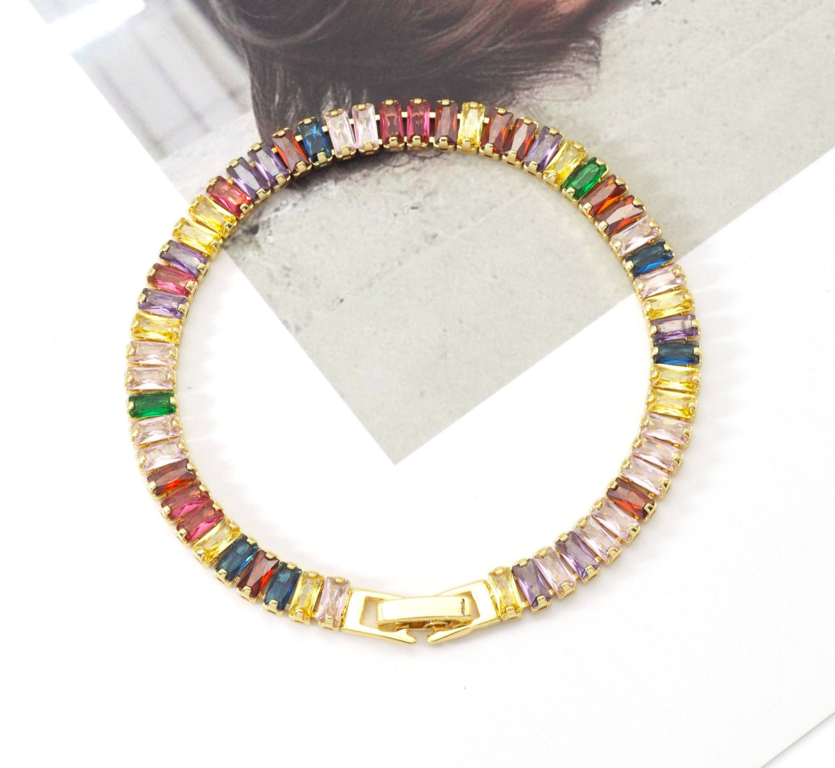 Baguette CZ  Bracelet,Sku#LD348