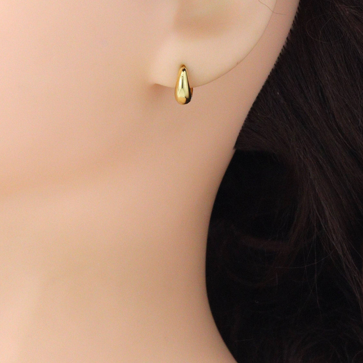 Plain Gold Oval Shape Everyday Hoop Earrings, Sku#LD742