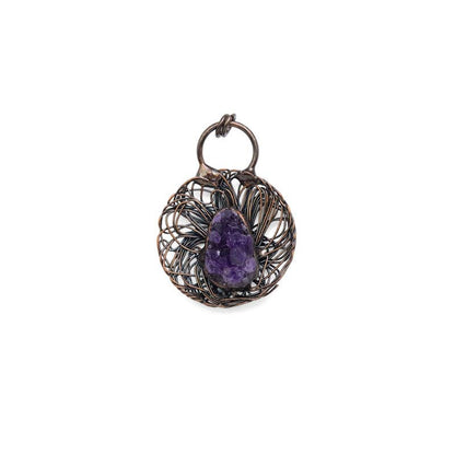 Natural Amethyst Copper Wired Flower Pendant, sku# YT45