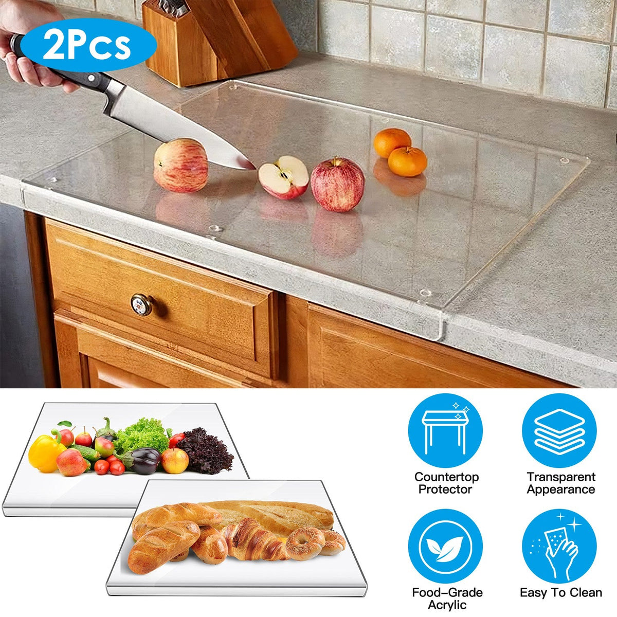 Acrylic Kitchen Cutting Board with Counter Lip