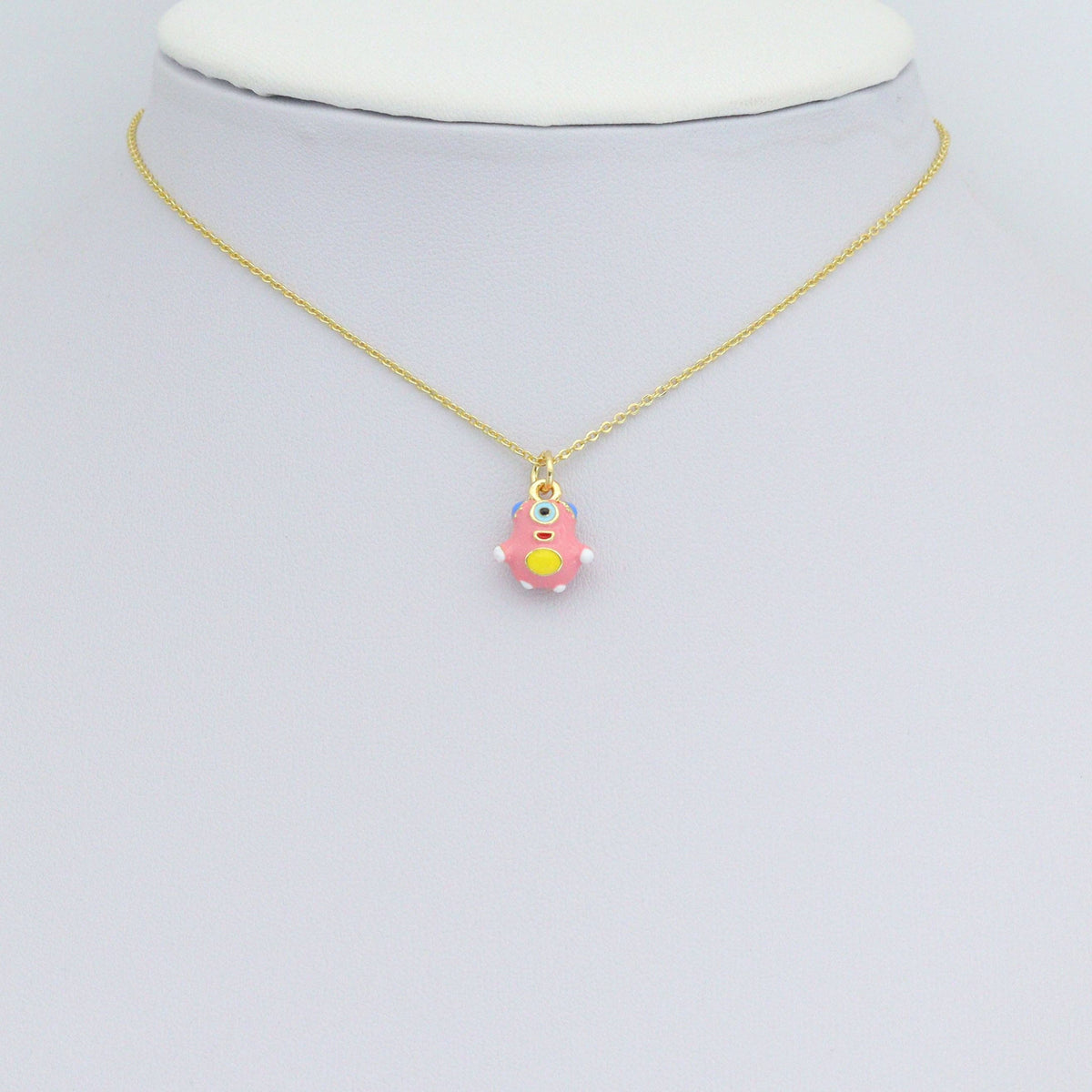 Pink Enamel Gold One eyed Monster Charm Pendant,Sku#LD710