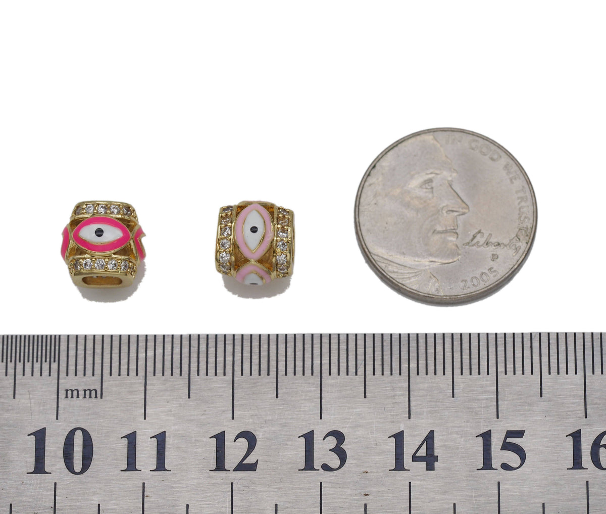 CZ Enamel Evil Eye On Tube Spacer Beads, Sku#LD276