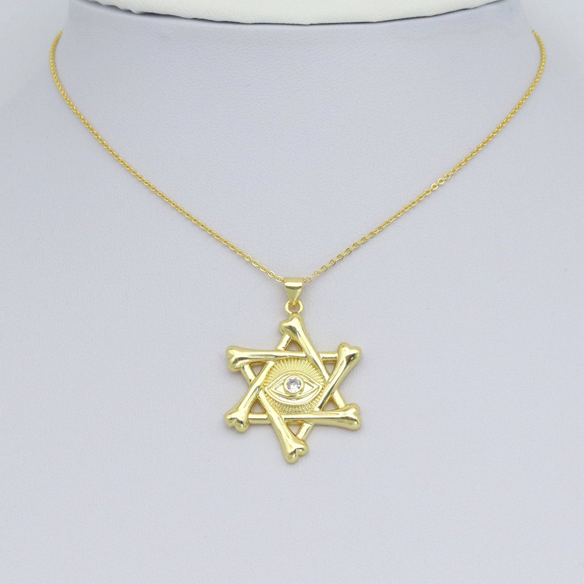 Gold Clear CZ Evil Eye Star Charm Pendant, Sku#LK981