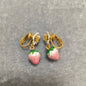 Enamel Strawberry Silver Needle Earrings For Women