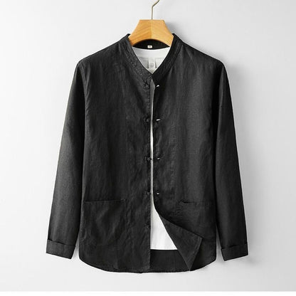 Mens Retro Chinese Style StandUp Collar LongSleeve Shirt