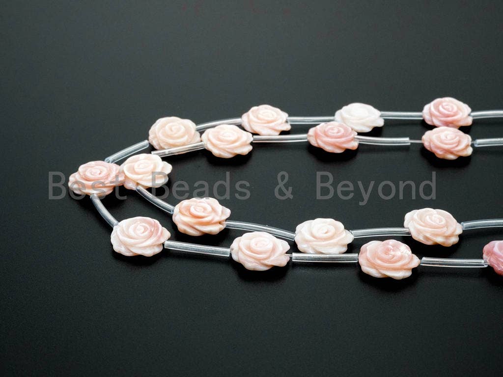 Carved Pink Rose Flower Pearl beads, T99