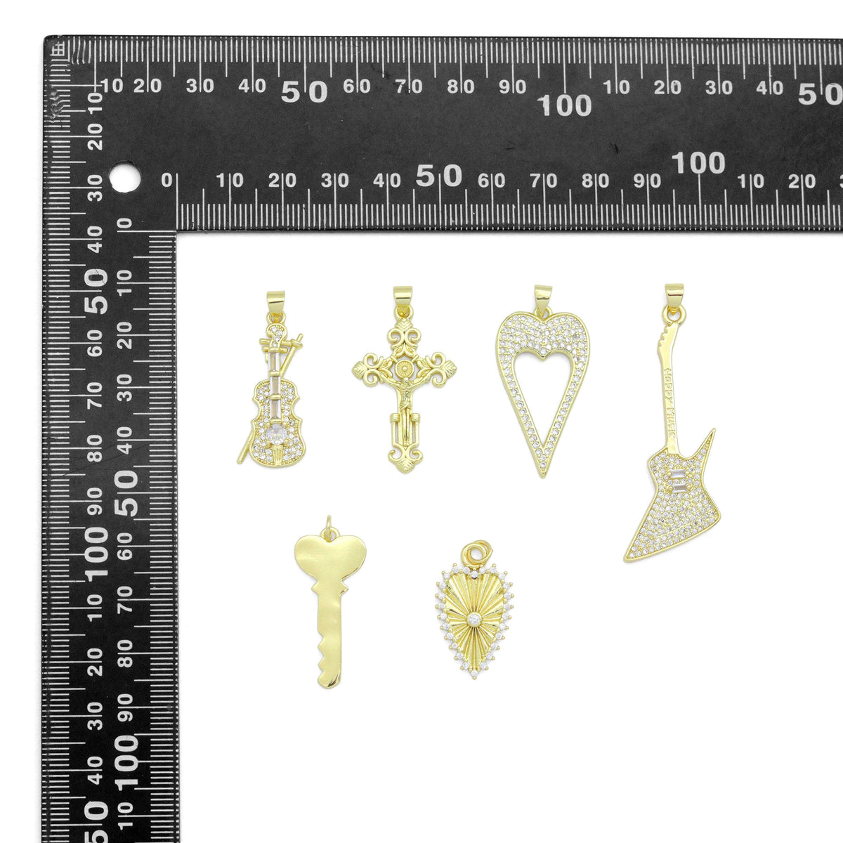 Gold Violin Guitar Cross Heart Key Charm Pendant,Sku#LK1257