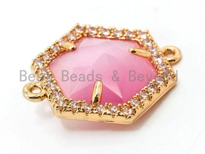 Hexagon Bezel Connector with Faceted Cat's Eye Stone, sku#A81