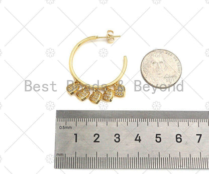 CZ Heart Hoop Earrings, Sku#LD83