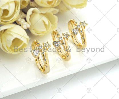 CZ Heart Star Wrap Adjustable Ring, Sku#LD38