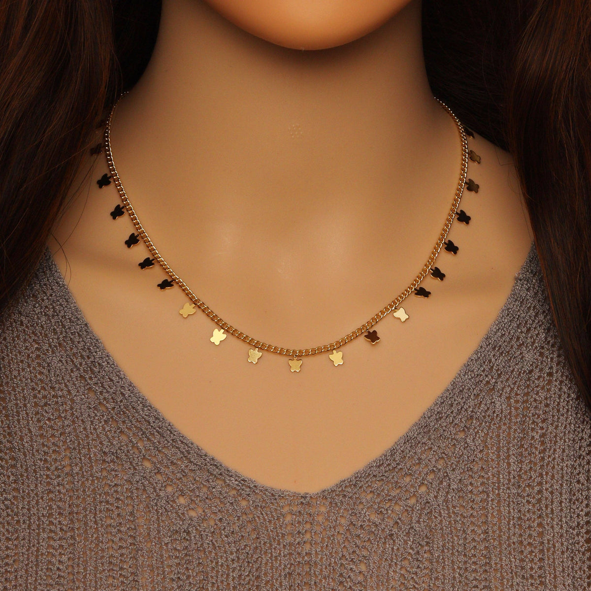 Gold Butterfly link chain Adjustable Necklace, Sku#LD473