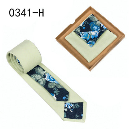 Men's Tie Floral Print Pocket Square Cotton Tie