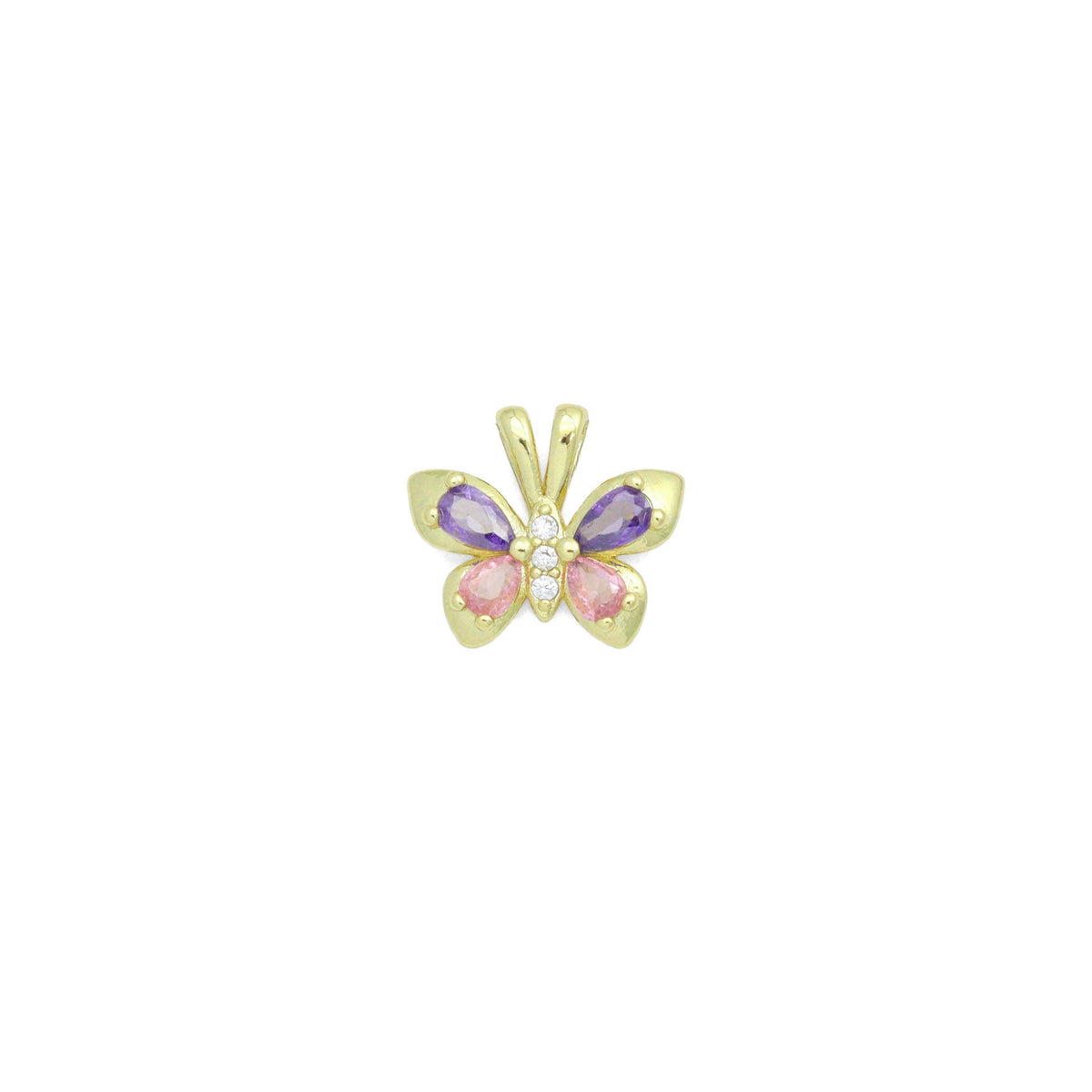 Pink Purple Crystal Gold Butterfly Charm Pendant,Sku#LK1210