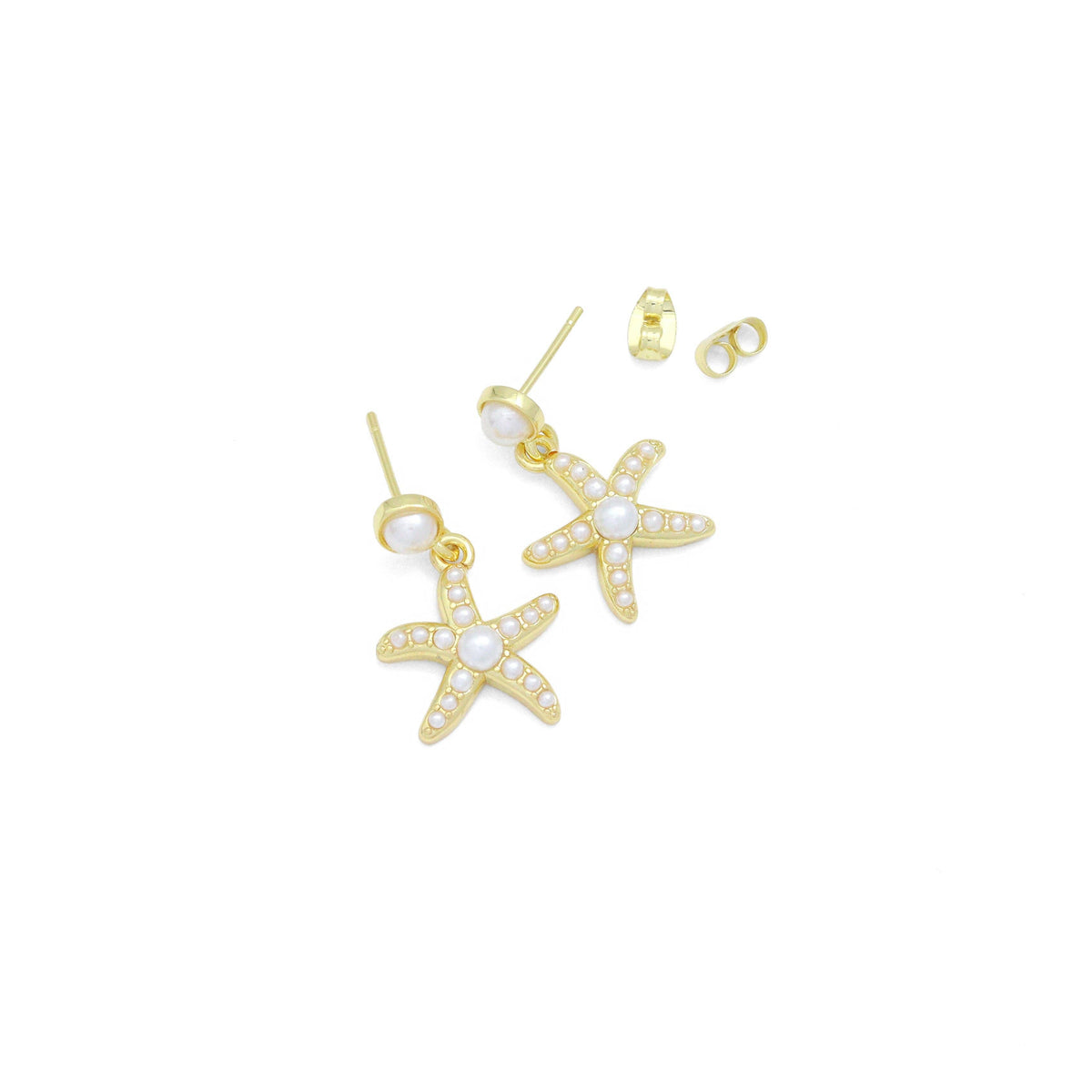 White Pearl Gold Bowknot Star Fish Stud Earring,Sku#LD747