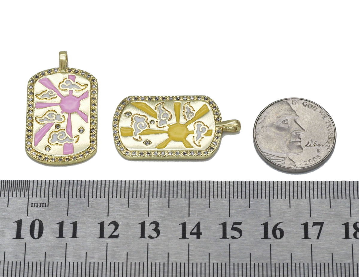 Enamel Sun Rising Over the Cloud Tag Charm, Sku#JL147