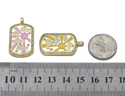 Enamel Sun Rising Over the Cloud Tag Charm, Sku#JL147