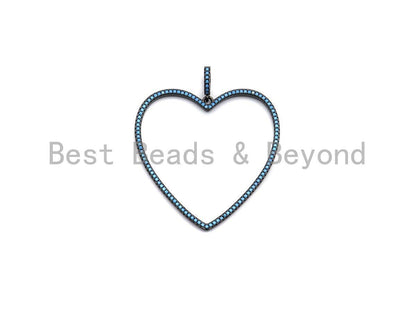 Colorful CZ Micro Pave Large Hollow out Heart Pendant, Black/Turquoise/Cobalt/Fuchsia CZ Pave Heart Pendant, 43mm, sku#X110