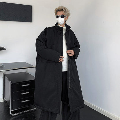 Mens Long Below-the-knee Cotton-padded Coat Yohji Yamamoto Style