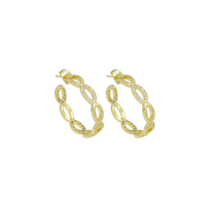 Clear CZ Gold Oval Link Hoop Earrings, Sku#LD526