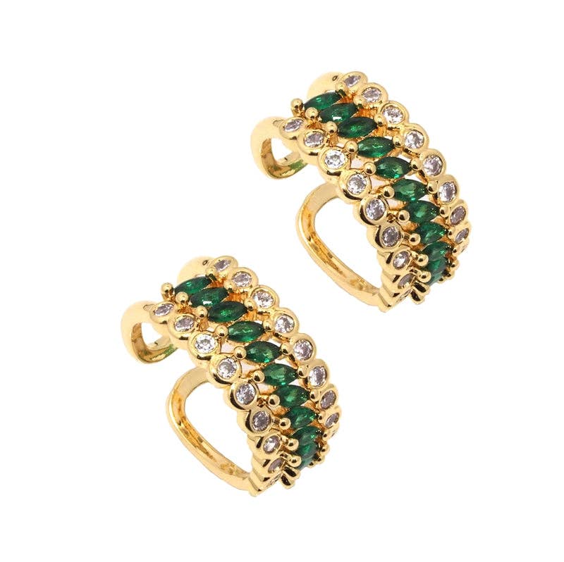 Gold Clear Green CZ Thick Band Adjustable Ring, Sku#LD397