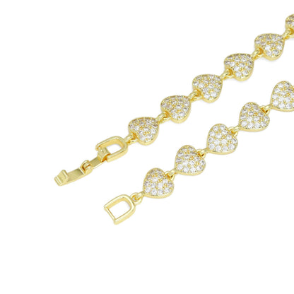 Gold Silver Clear CZ Heart Bracelet, Sku#A331