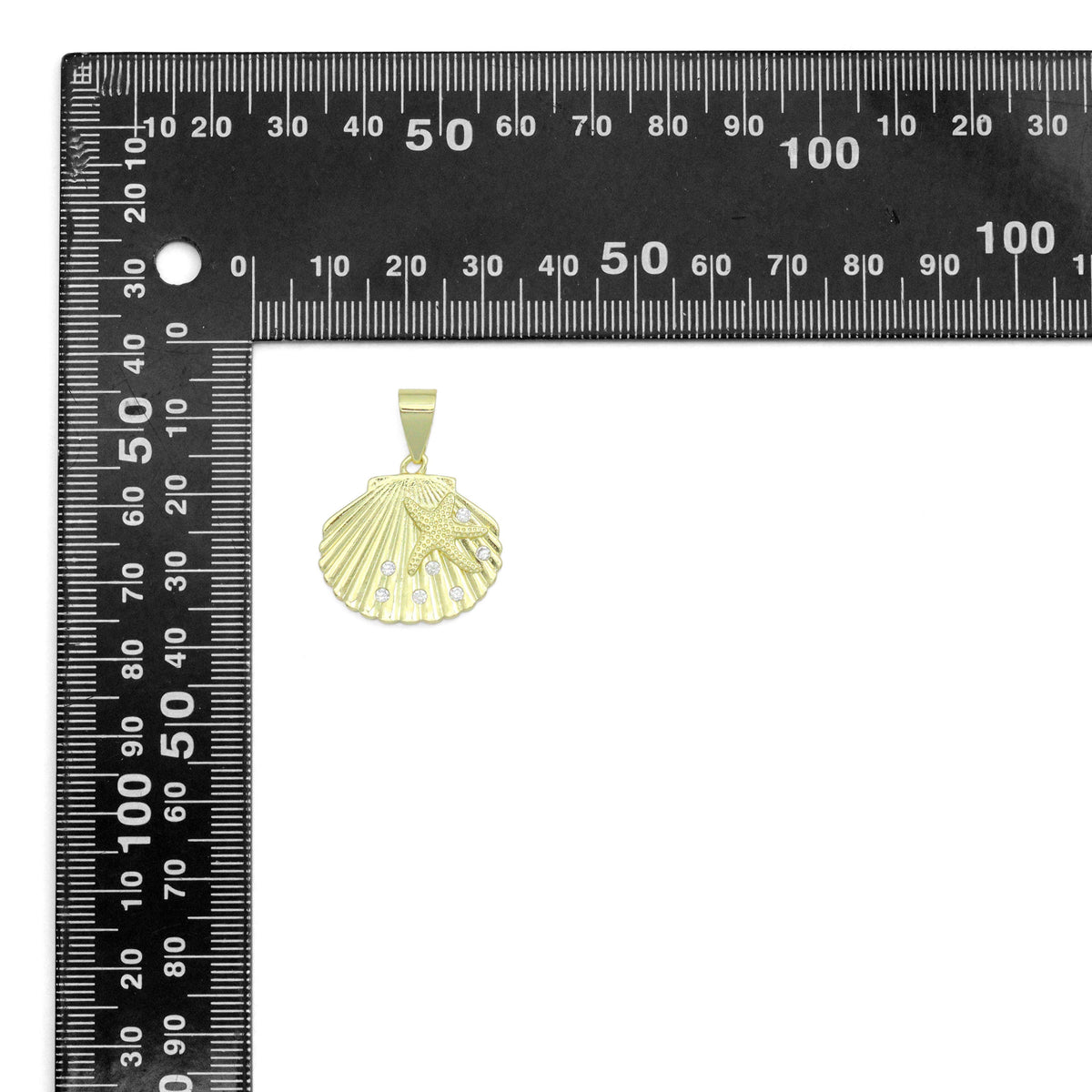 CZ Gold Starfish On Shell Charm Pendant, Sku#LK1159