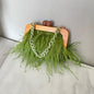 Acrylic Chain Hairy Banquet Bag Hairy Shoulder Underarm Bag Camel Bird Hair Wooden Frame Handbag for Women