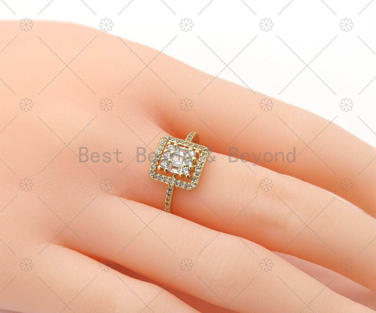 Big CZ Fancy Square Shape Adjustable Ring, Sku#LD169