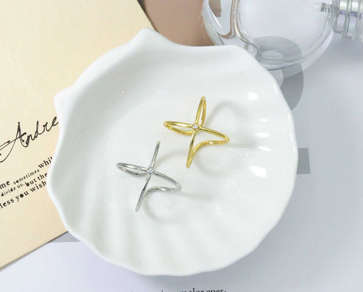 CZ Cross Adjustable Ring, Sku#B185