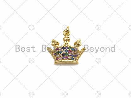 18K Gold Multicolor Micro CZ Pave Crown Pendant, Gold Crown Charm,  Crown Beads, Jewelry Findings, 15x13mm,sku#LK39