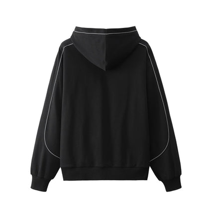 Mens American-style High-street Reflective-striped Hooded Sweatshirt Mirrored Finish