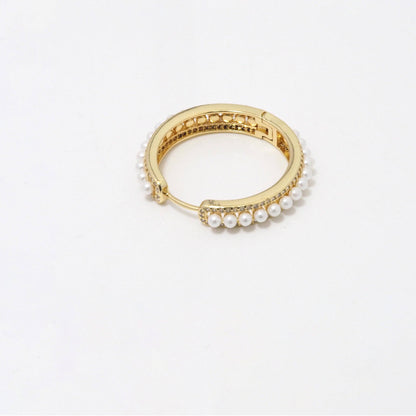 CZ Pearl Round Hoop Earrings, Sku#LD386
