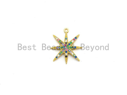 Multi-Color CZ  Micro Pave Star Charm/Pendant, Star Shaped Pave Pendant, Gold plated, 9x11mm, Sku#B104