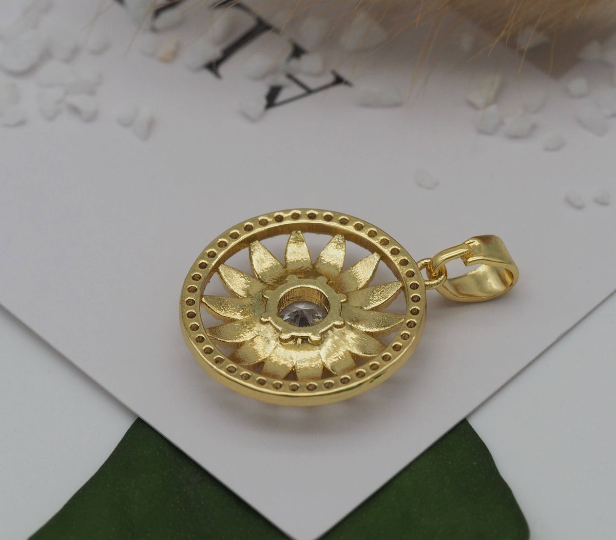 CZ Sunflower Charm, Sku#LK637