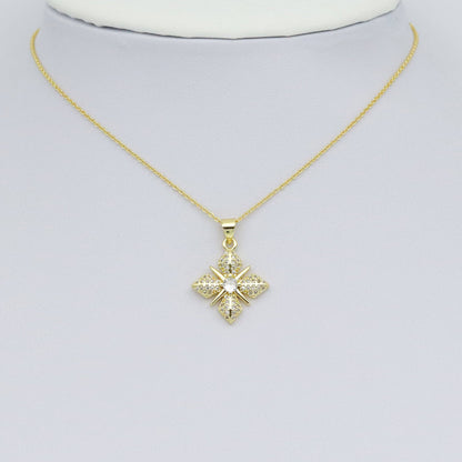 Gold Clear CZ Flower Charm Pendant, Sku#LK989