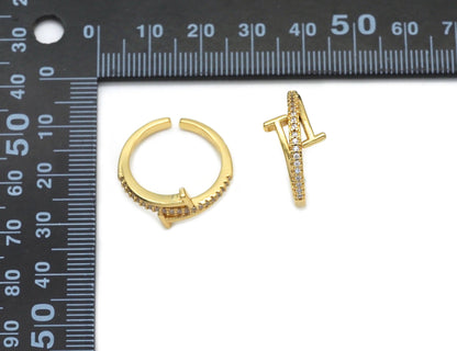 Clear CZ Gold T Wrap Adjustable Ring, Sku#X354