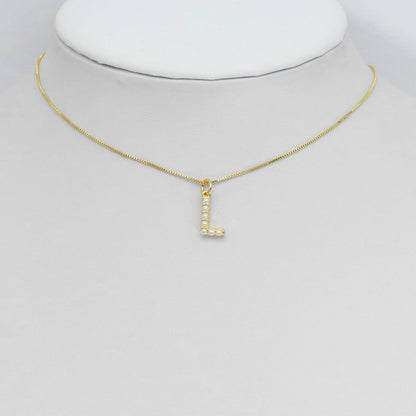 Gold Silver Pearl Initial Letter Charm, Personalized Charm, Sku#A262