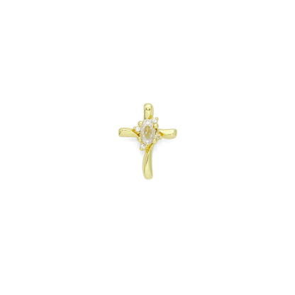 Gold Cross with Oval Crystal Center Charm Pendant, Sku#LK1180