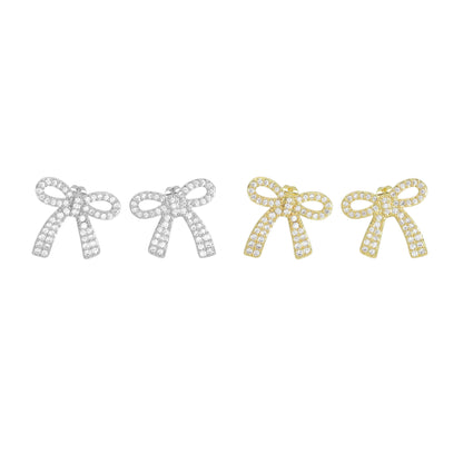 Gold Silver Bow knot Gold Stud Earrings, Sku#LD674