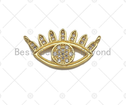 Clear CZ Micro Pave Evil Eye With Long Eyelash Shaped Pendant/Charm, Sku#L300