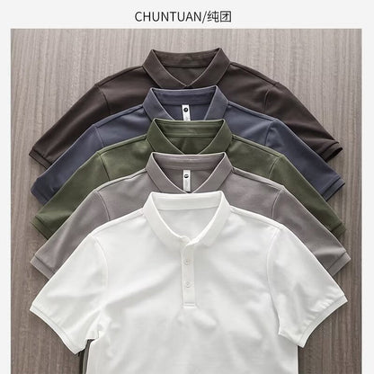 Solid-color Summer Mens Clothing Lapel Half-sleeve High-end Trendy Casual Plain Top