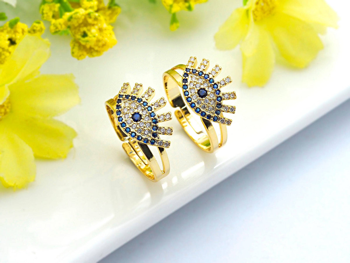 CZ Evil Eye With Long Eyelash Adjustable Ring, SKu#X14