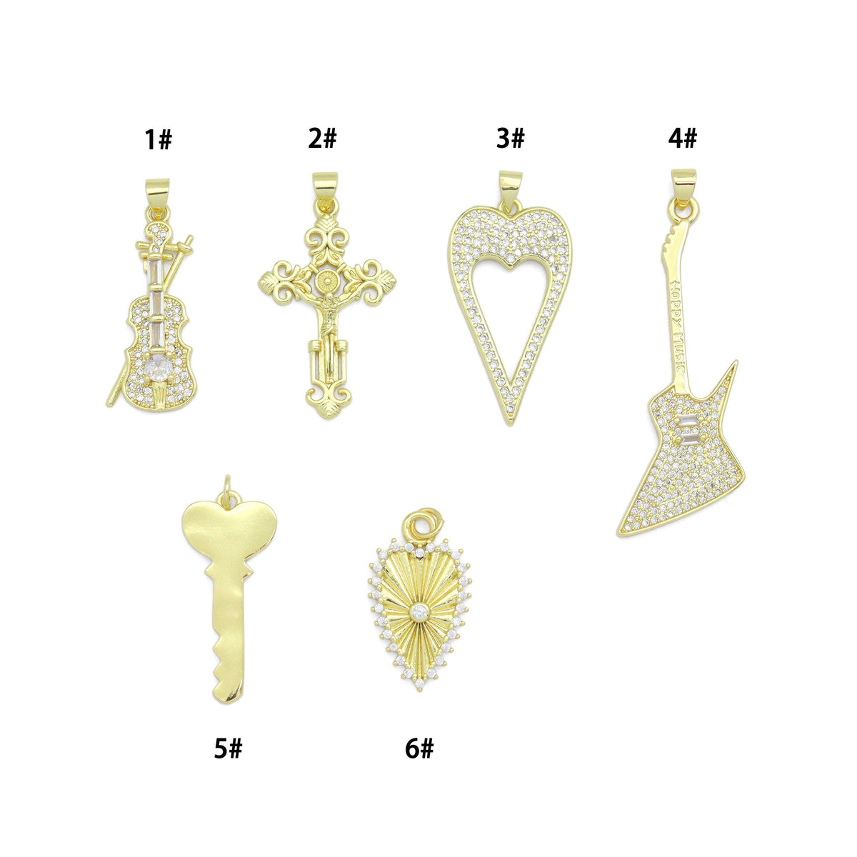Gold Violin Guitar Cross Heart Key Charm Pendant,Sku#LK1257