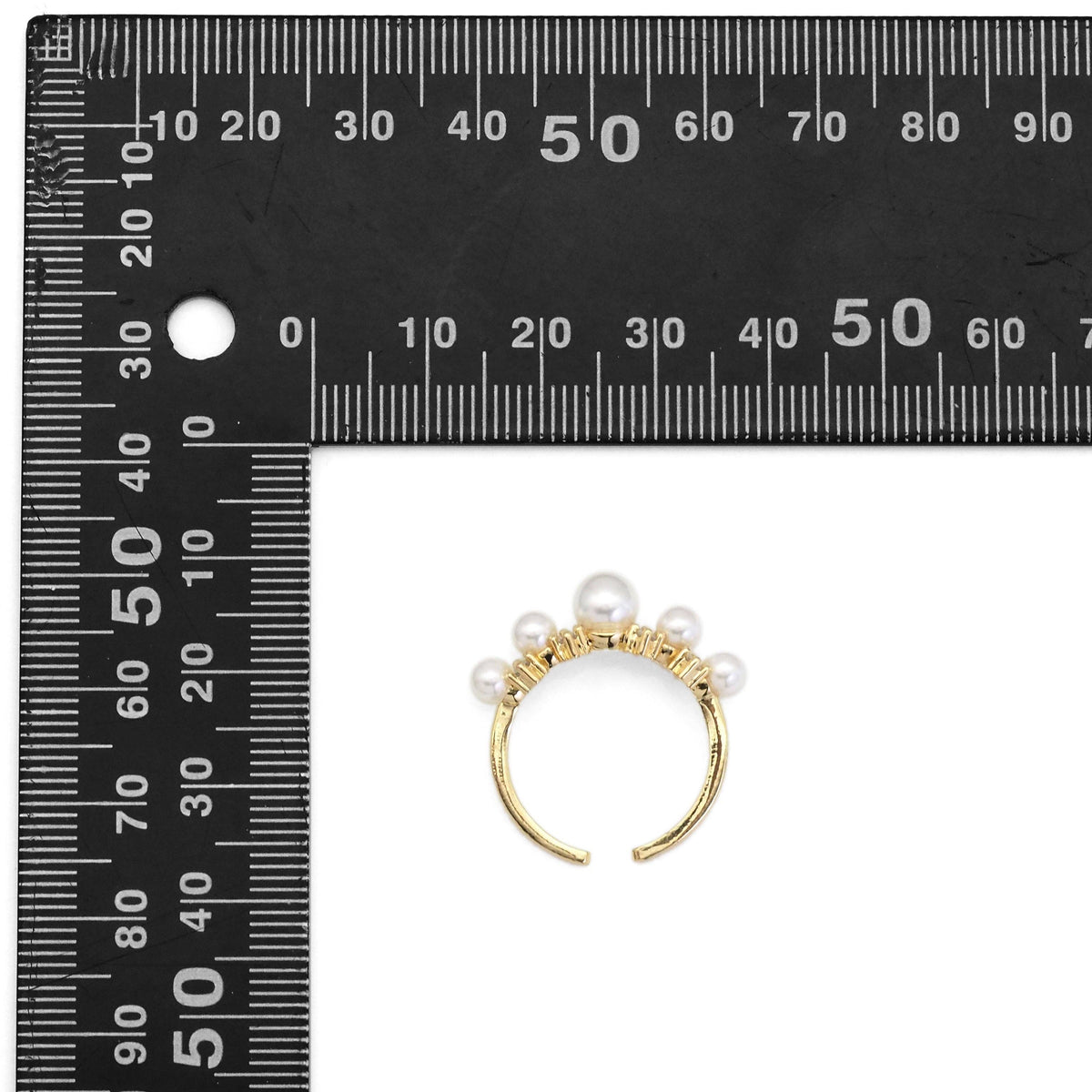 Gold CZ White Pearl Round Ring Adjustable Ring, Sku#LD411c