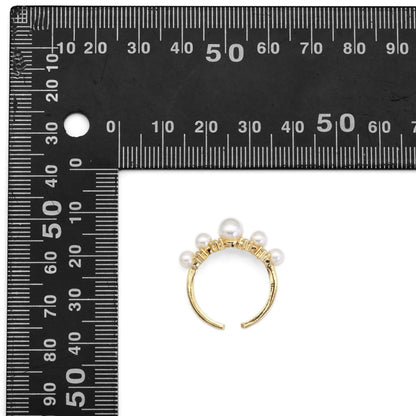 Gold CZ White Pearl Round Ring Adjustable Ring, Sku#LD411c
