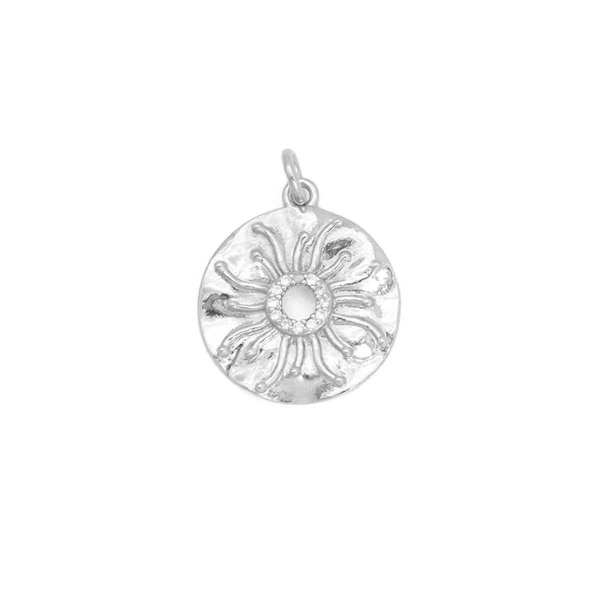 CZ Silver Round Flower Charm Pendant, Sku#L734