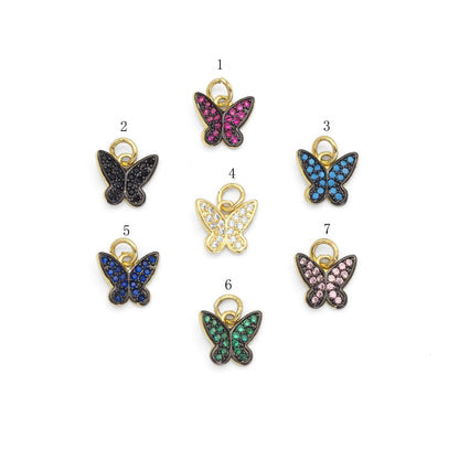 Colorful CZ Gold Butterfly Charm, Sku#LD418