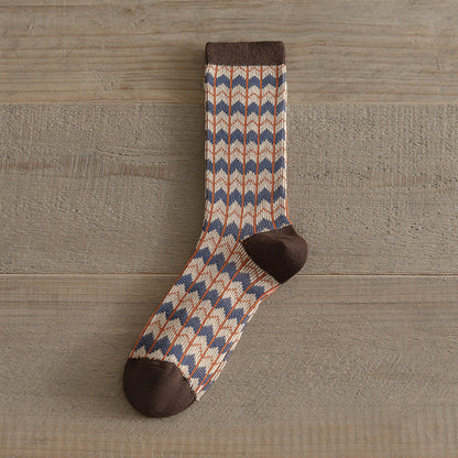 Double-Needle Dual-Channel Sweat-Absorbing Breathable Wireless Top Preppy-Style Mid-Calf Women's Socks