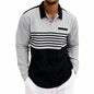 Men's Waffle-Weave Loose-Fit Casual Color-Block Striped Long-Sleeve