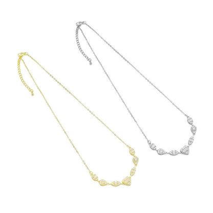 Gold Chain Baguette CZ Heart Connector Pendant Necklace, Sku#A210
